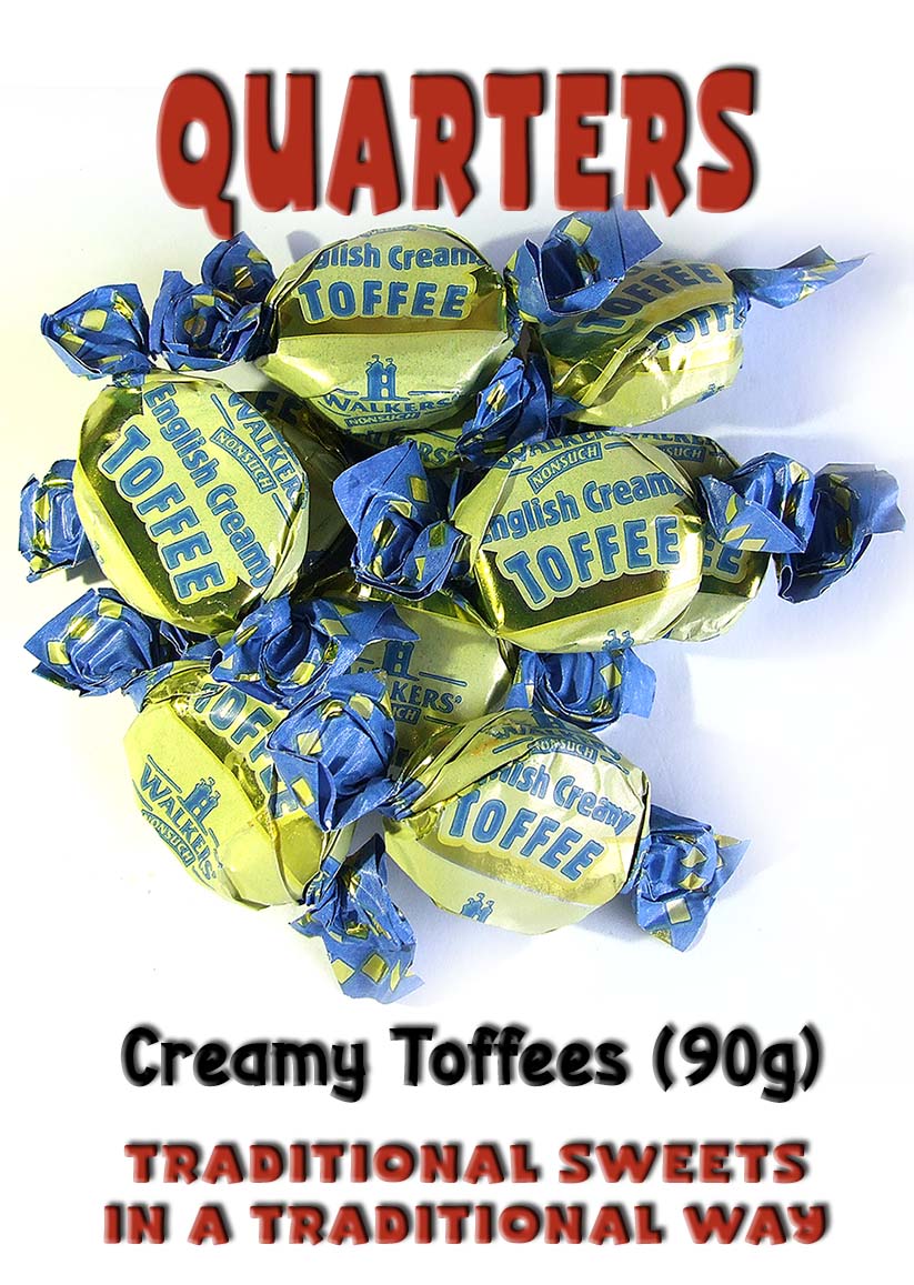 Vending label for English Creamy Toffees - Single Bag 90g.
